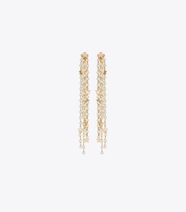 Tory Burch diseñador pendientes Aretes de doble cara con perlas Moondance en Tory Gold / Cream frente