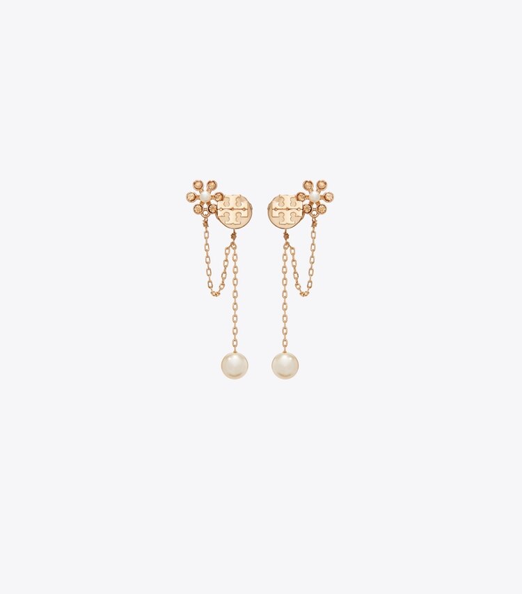 Tory Burch diseñador aretes Aretes de perlas y cadenas Moondance en Tory Gold / Cream frente