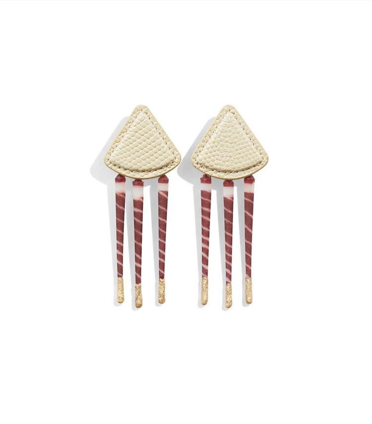 Tory Burch diseñador pendientes Aretes de tigre de cuero en Aged Brass / Sand adicional
