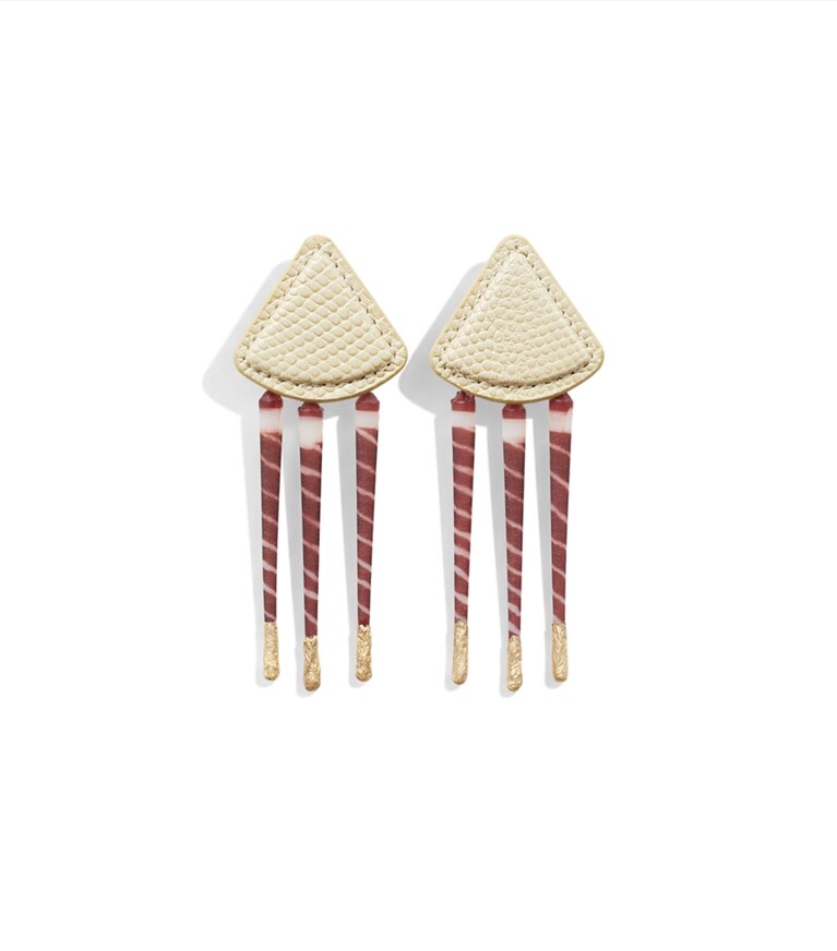 Tory Burch diseñador pendientes Aretes de tigre de cuero en Aged Brass / Sand adicional
