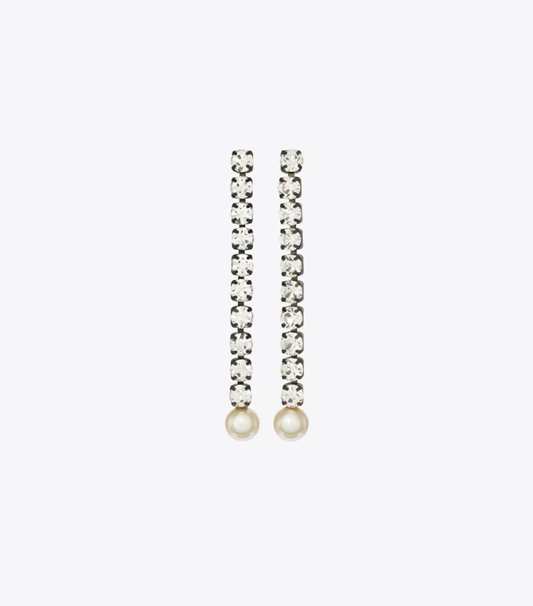 Tory Burch diseñador pendientes Aretes lineales Moondance en Hematite / Crystal / Cream frente