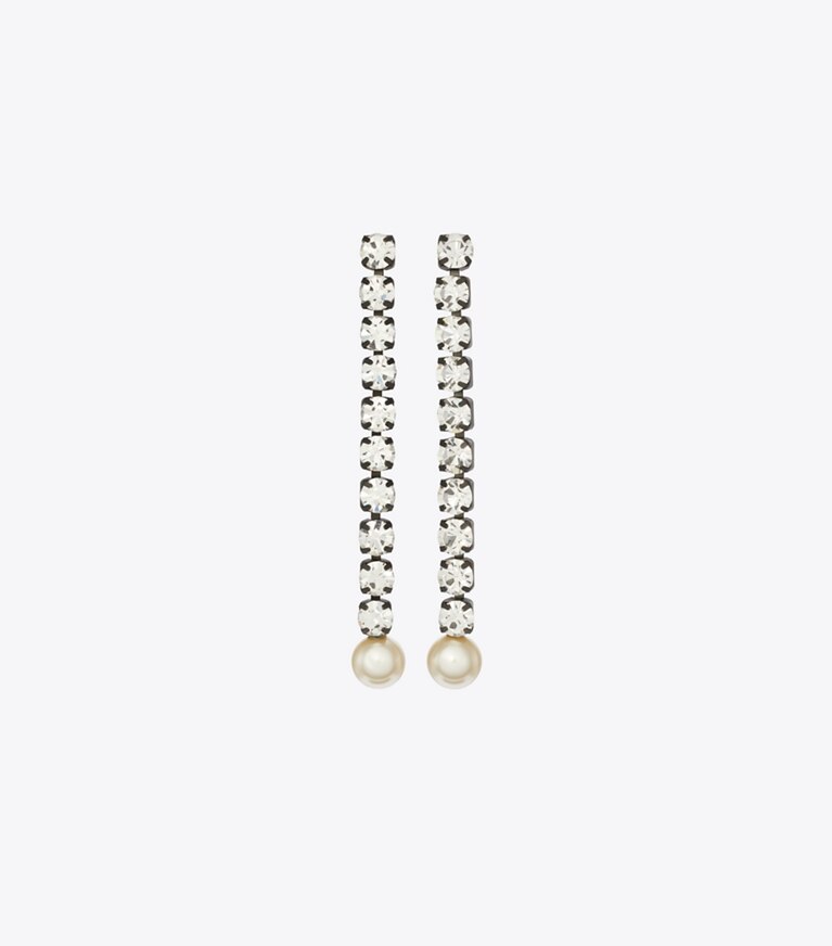Tory Burch diseñador pendientes Aretes lineales Moondance en Hematite / Crystal / Cream frente