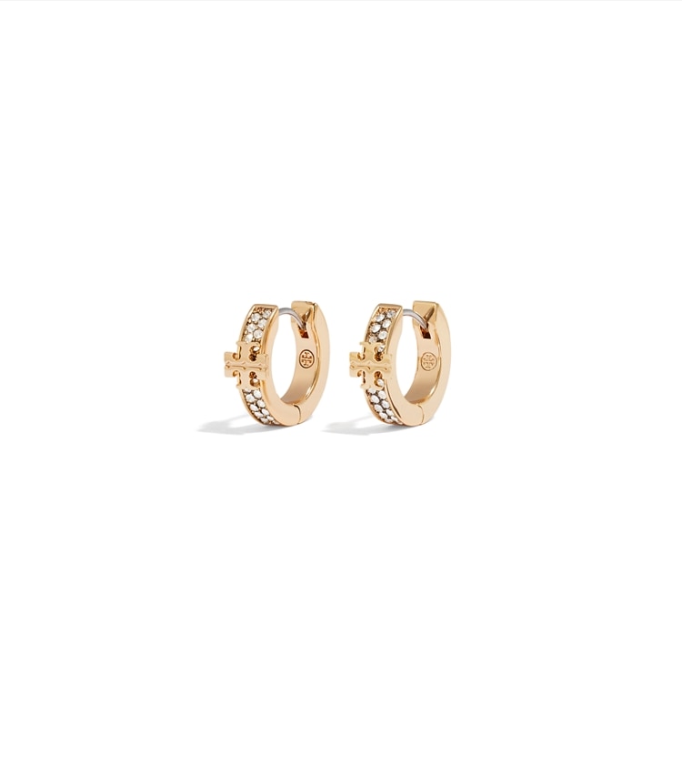 Tory Burch diseñador pendientes Aretes tipo huggie Icon con pavé en Tory Gold / Crystal adicional
