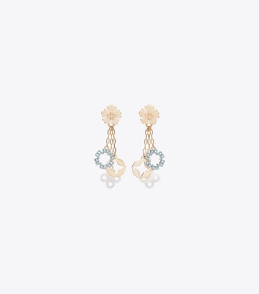 Tory Burch diseñador aretes Aro de cadena Forget Me Not en Tory Gold / Multi frente
