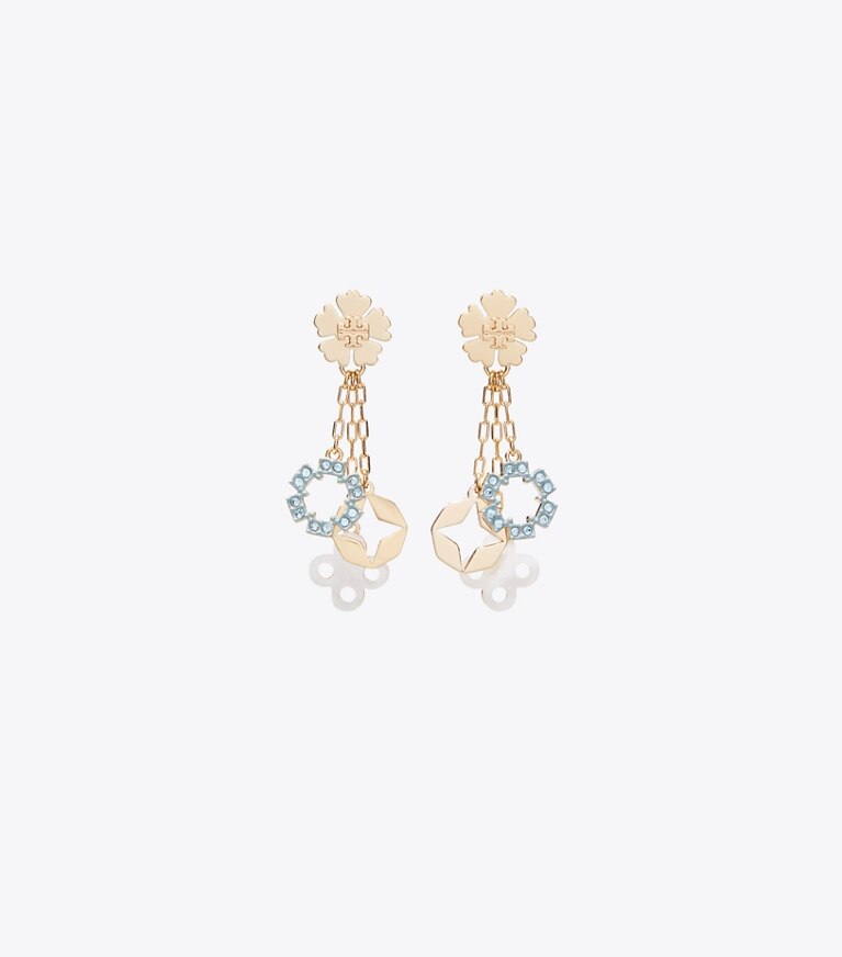 Tory Burch diseñador aretes Aro de cadena Forget Me Not en Tory Gold / Multi frente