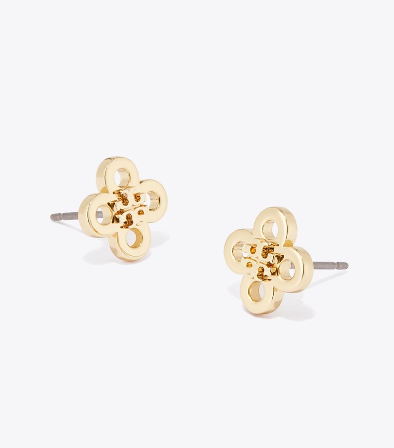 Tory Burch diseñador aretes Aro tipo botón con trébol Forget Me Not en Tory Gold detalle