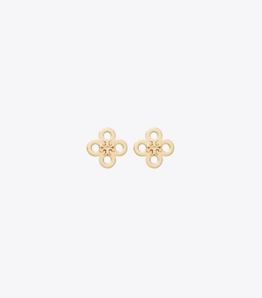 Tory Burch diseñador aretes Aro tipo botón con trébol Forget Me Not en Tory Gold frente