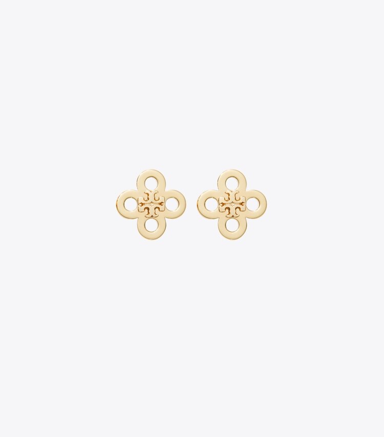 Tory Burch diseñador aretes Aro tipo botón con trébol Forget Me Not en Tory Gold frente