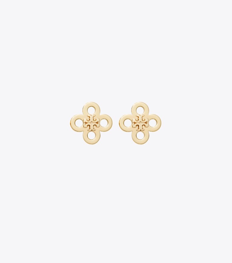 Tory Burch diseñador aretes Aro tipo botón con trébol Forget Me Not en Tory Gold frente