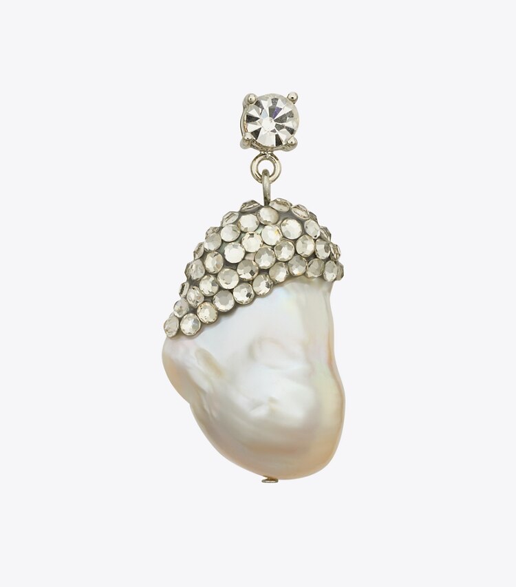 Tory Burch diseñador aretes Aros colgantes de cristal y perlas Moondance en Ivory / Crystal detalle