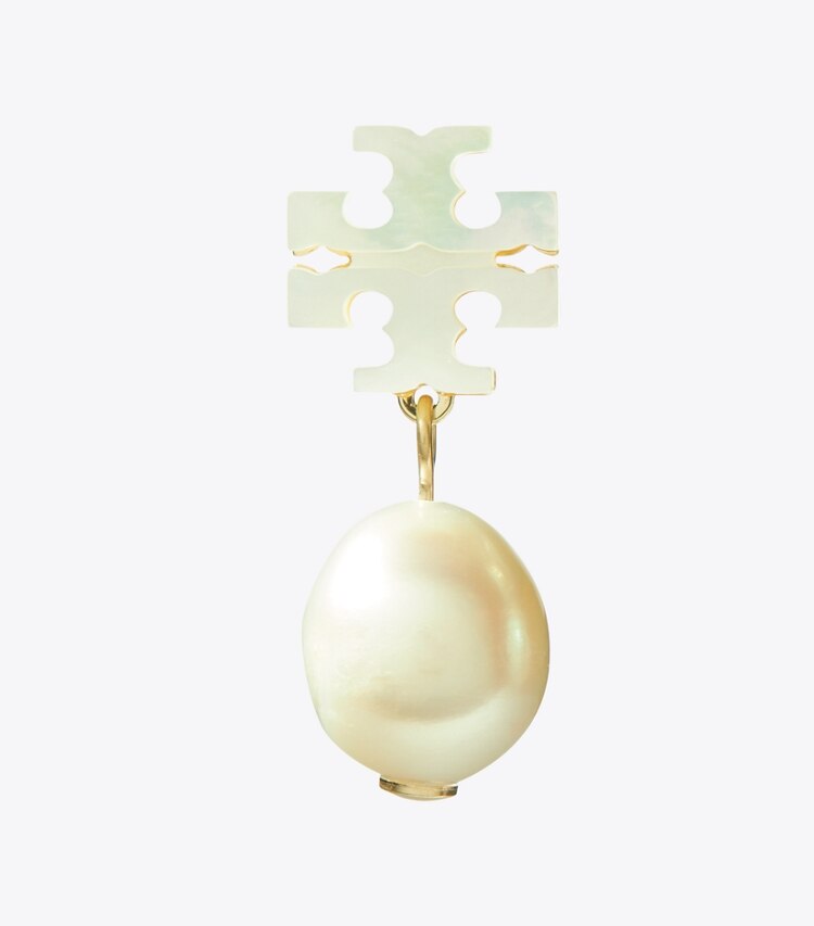 Tory Burch diseñador aretes Aros colgantes de perla Moondance en Tory Gold / Mother of Pearl detalle