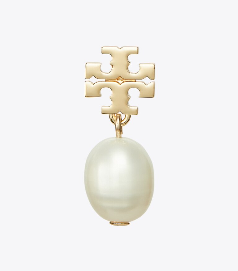 Tory Burch diseñador aretes Aros colgantes de perla Moondance en Tory Gold/Ivory detalle