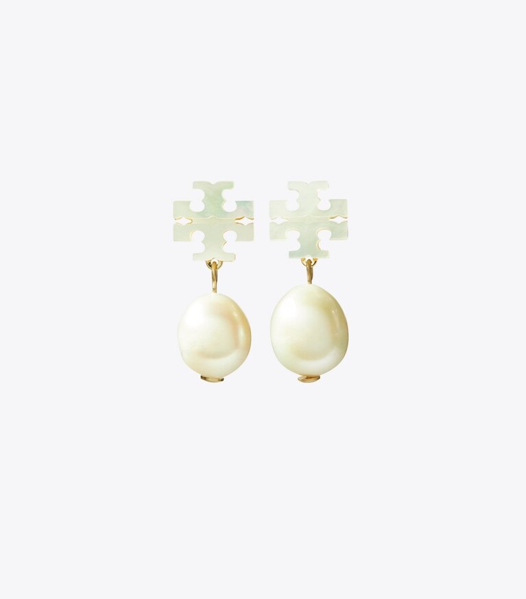 Tory Burch diseñador aretes Aros colgantes de perla Moondance en Tory Gold / Mother of Pearl frente