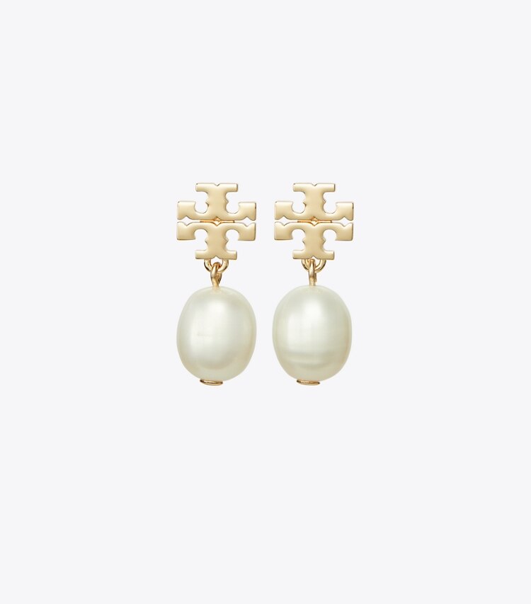 Tory Burch diseñador aretes Aros colgantes de perla Moondance en Tory Gold/Ivory frente