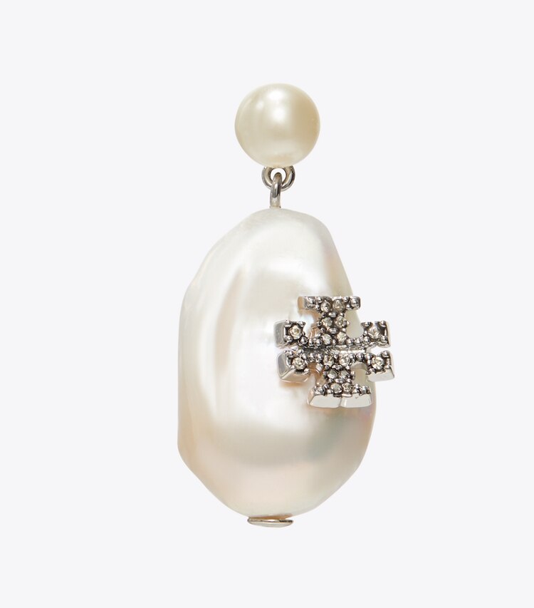 Tory Burch diseñador aretes Aros colgantes Moondance de perlas y flores en Tory Silver / Pearl / Crystal detalle
