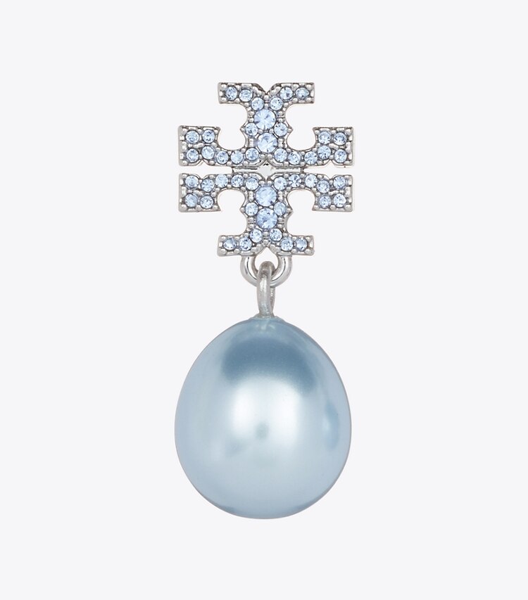 Tory Burch diseñador aretes Aros colgantes Moondance de perlas y pavé en Tory Silver / Blue detalle