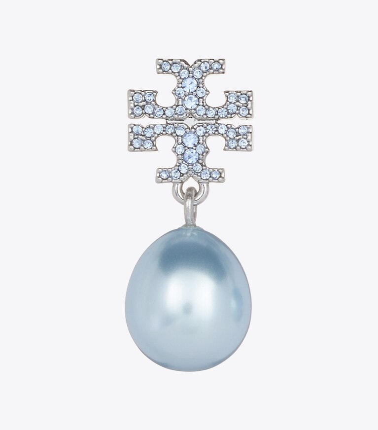 Tory Burch diseñador aretes Aros colgantes Moondance de perlas y pavé en Tory Silver / Blue detalle