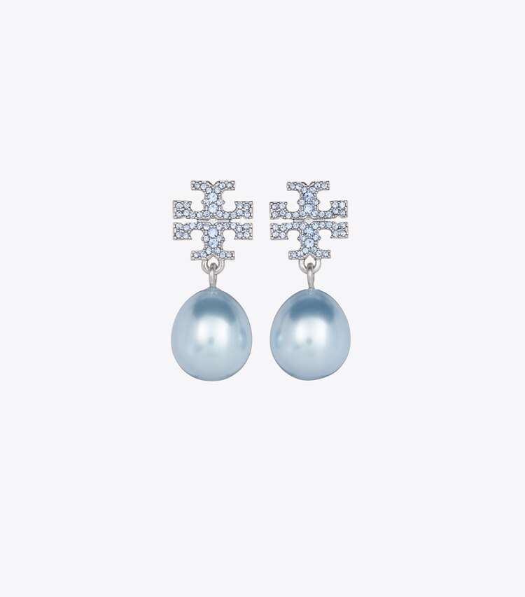 Tory Burch diseñador aretes Aros colgantes Moondance de perlas y pavé en Tory Silver / Blue frente