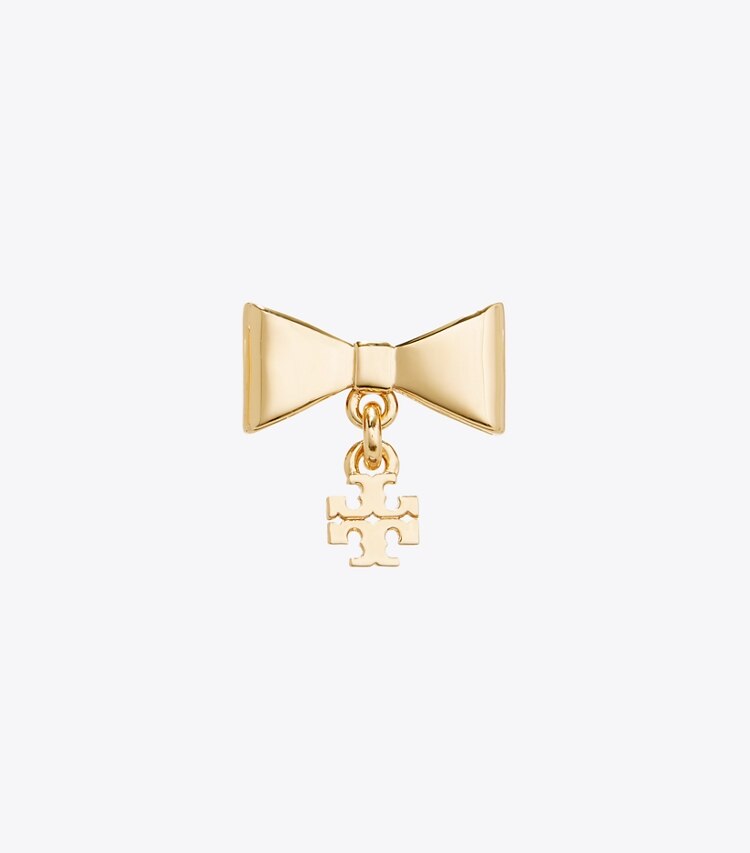 Tory Burch diseñador aretes Aros con moño Curiosity en Tory Gold detalle