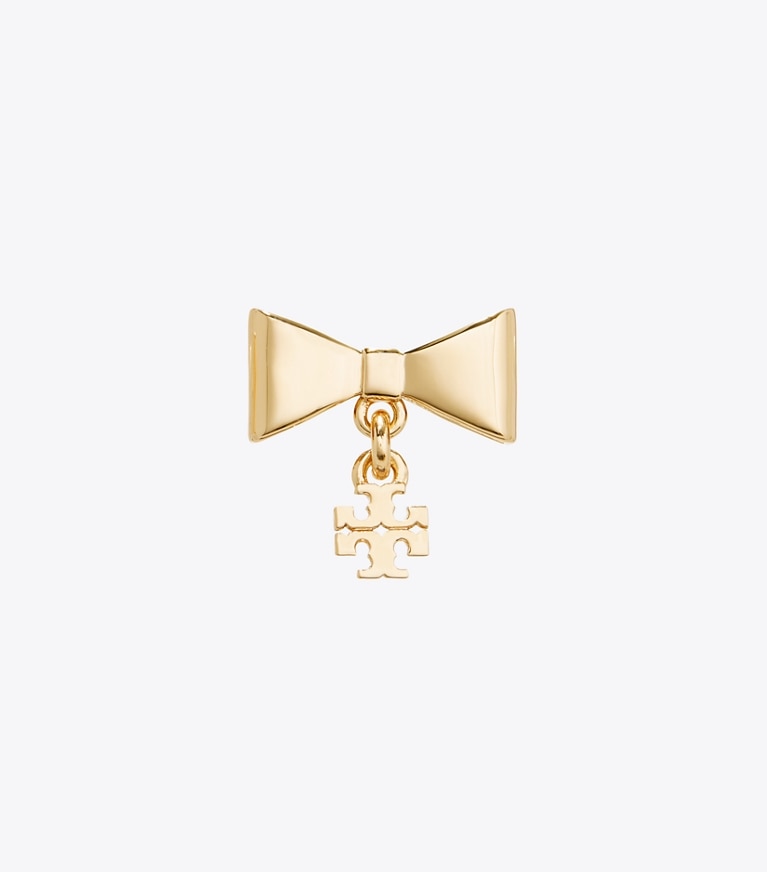 Tory Burch diseñador aretes Aros con moño Curiosity en Tory Gold detalle