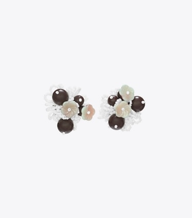 Tory Burch diseñador aretes Aros con racimo de cuentas Runway en Tory Silver frente