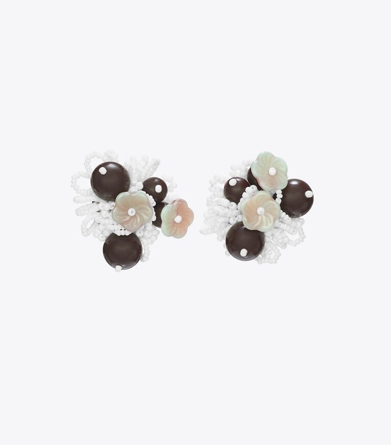 Tory Burch diseñador aretes Aros con racimo de cuentas Runway en Tory Silver frente