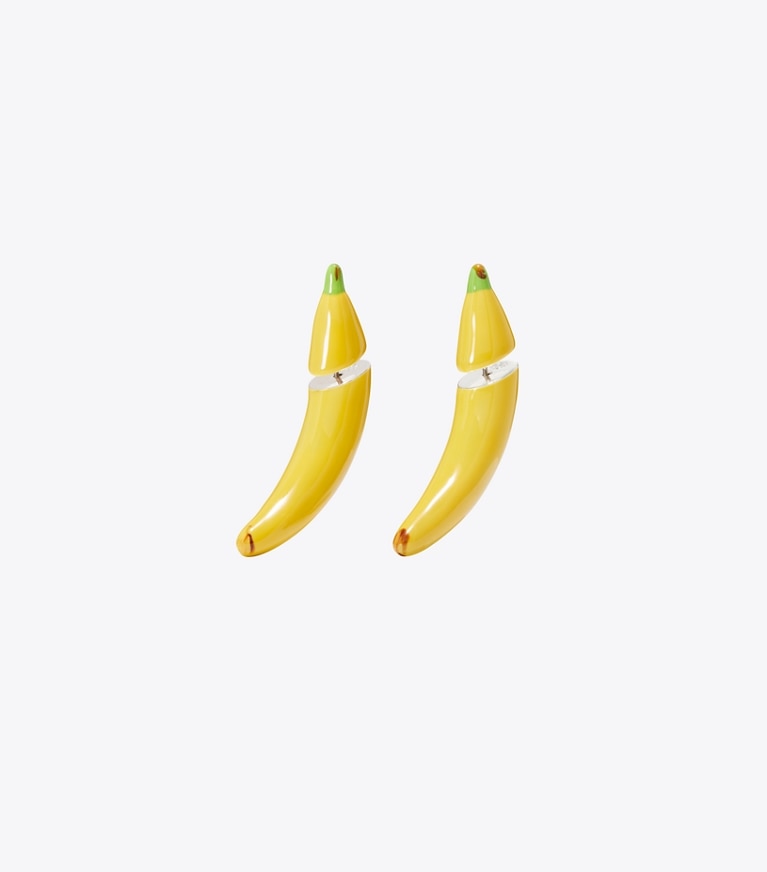 Tory Burch diseñador aretes Aros de banana Curiosity en Yellow frente