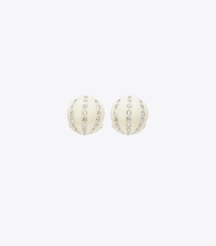 Tory Burch diseñador aretes Aros de bola de discoteca en Antique Pewter / Ivory frente