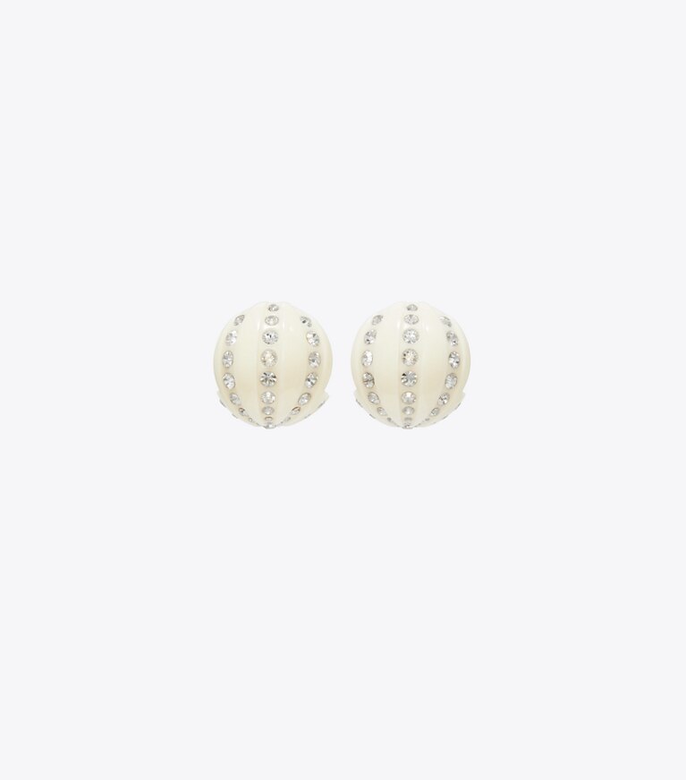 Tory Burch diseñador aretes Aros de bola de discoteca en Antique Pewter / Ivory frente