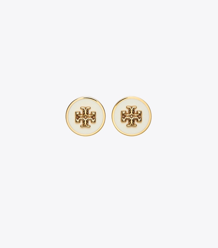 Tory Burch diseñador aretes Aros de botón con círculo esmaltado Icon en Tory Gold / New Ivory frente