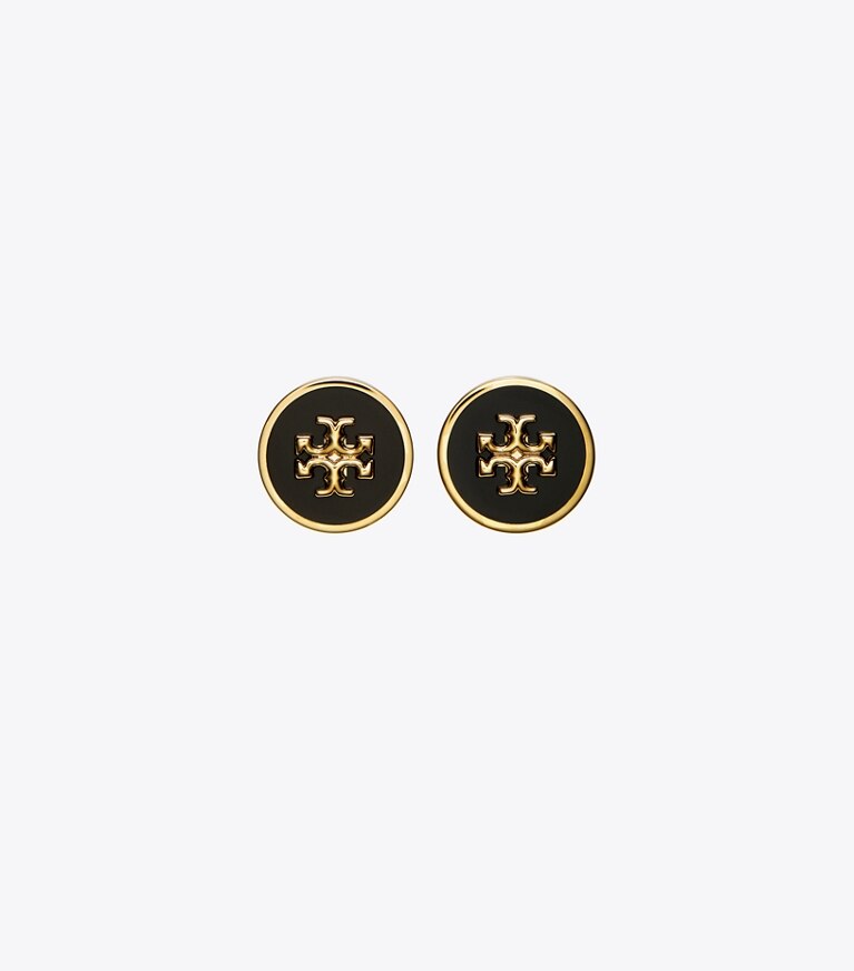 Tory Burch diseñador aretes Aros de botón con círculo esmaltado Icon en Tory Gold / Black frente
