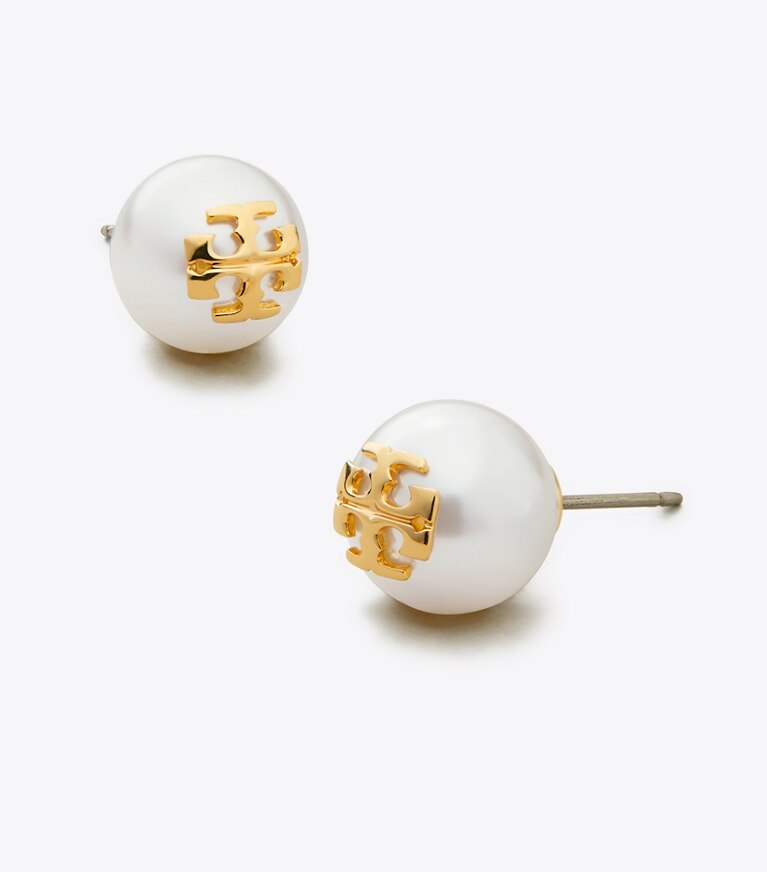 Tory Burch diseñador aretes Aros de botón con perlas Moondance en Ivory/Tory Gold detalle