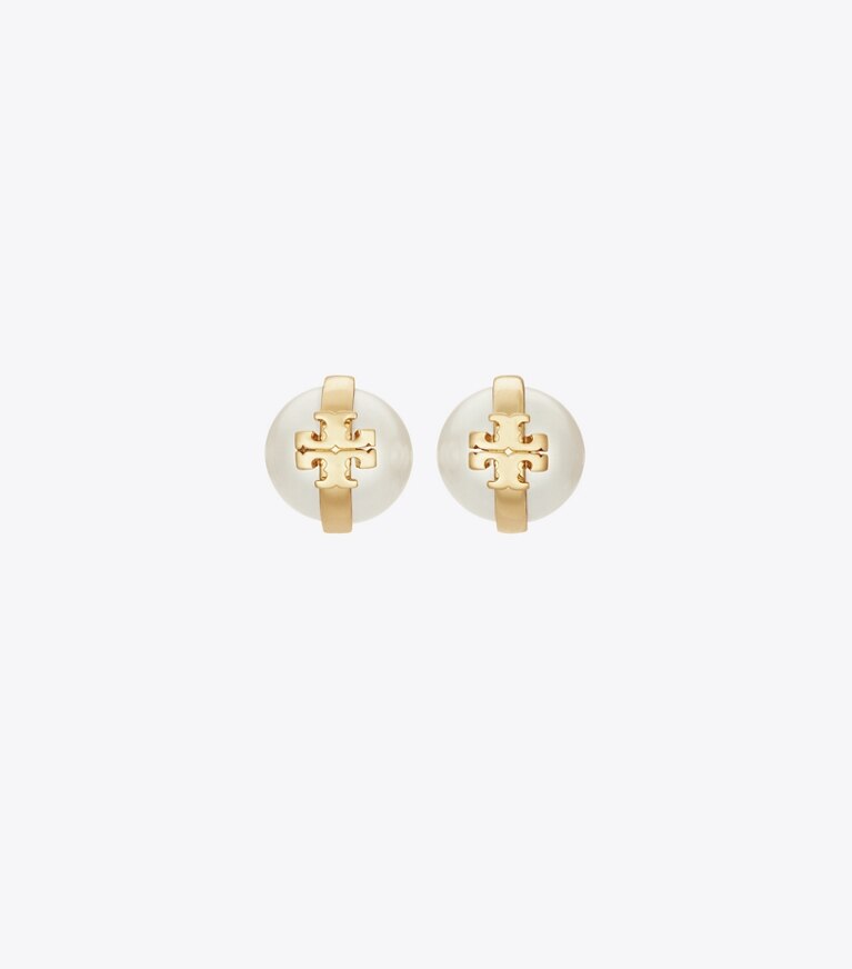 Tory Burch diseñador aretes Aros de botón con perlas Moondance en Light Brass / Pearl frente