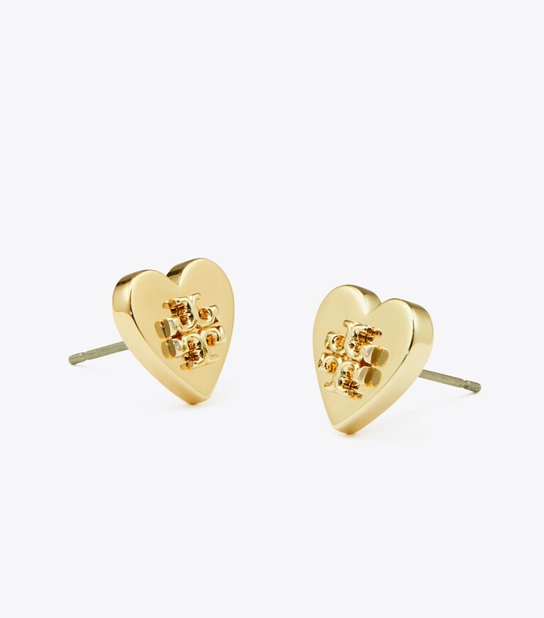 Tory Burch diseñador aretes Aros de botón Forget Me Not Heart en Tory Gold detalle