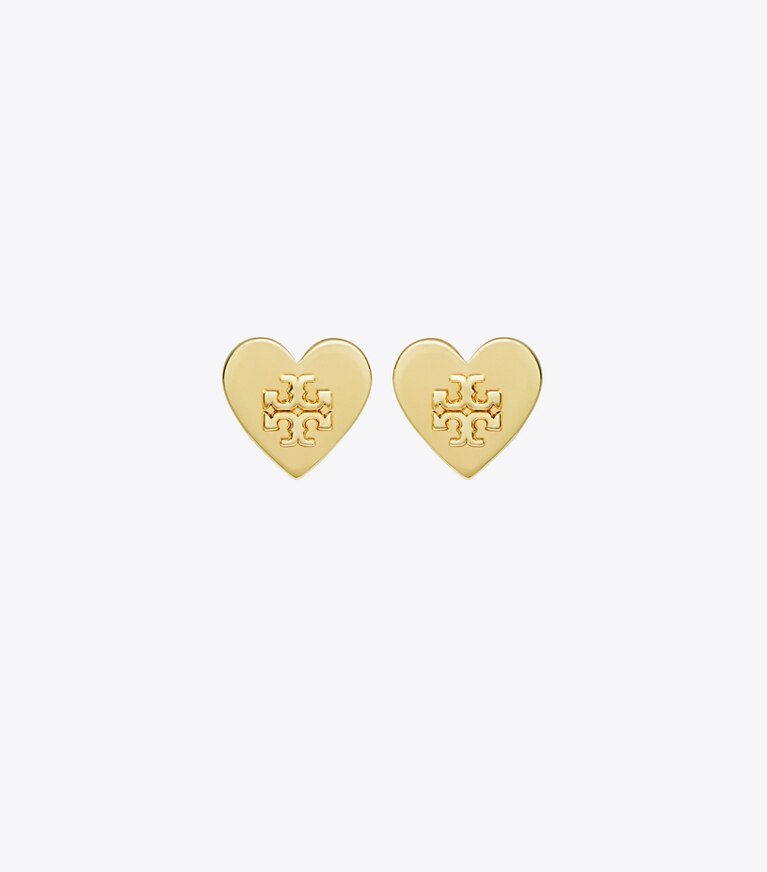 Tory Burch diseñador aretes Aros de botón Forget Me Not Heart en Tory Gold frente