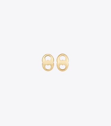 Tory Burch diseñador aretes Aros de botón Gemini en Light Brass frente
