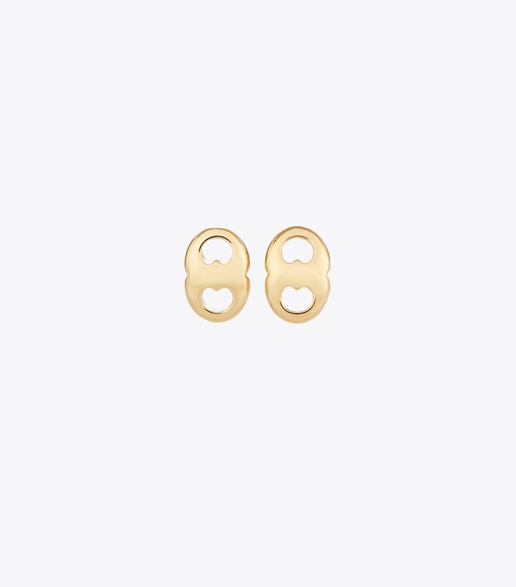 Tory Burch diseñador aretes Aros de botón Gemini en Light Brass frente