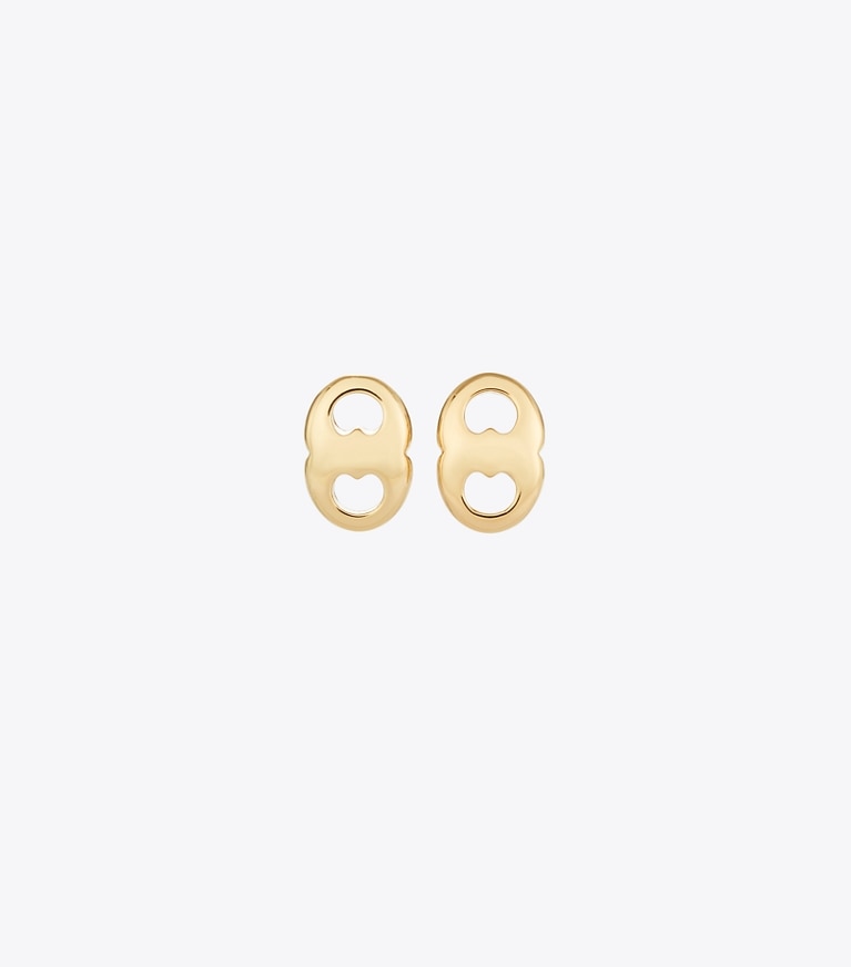Tory Burch diseñador aretes Aros de botón Gemini en Light Brass frente