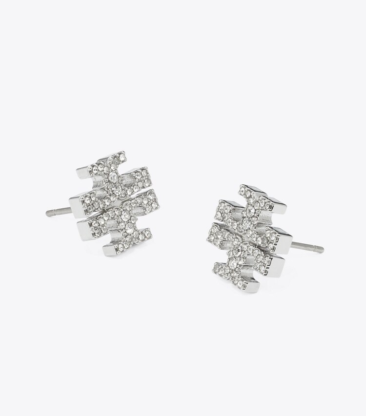 Tory Burch diseñador aretes Aros de botón Icon con pavé en Tory Silver / Crystal detalle