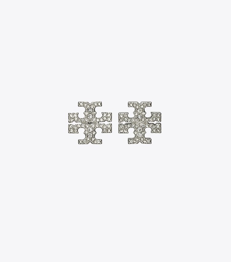 Tory Burch diseñador aretes Aros de botón Icon con pavé en Tory Silver / Crystal frente