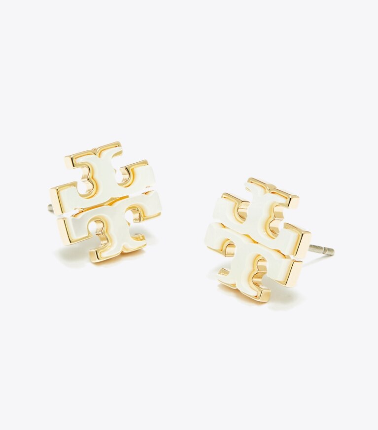 Tory Burch diseñador aretes Aros de botón Moondance en Tory Gold / Mother of Pearl detalle