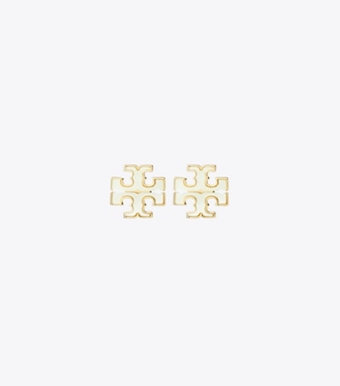 Tory Burch diseñador aretes Aros de botón Moondance en Tory Gold / Mother of Pearl frente