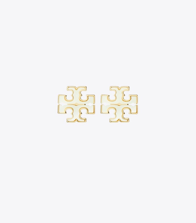 Tory Burch diseñador aretes Aros de botón Moondance en Tory Gold / Mother of Pearl frente