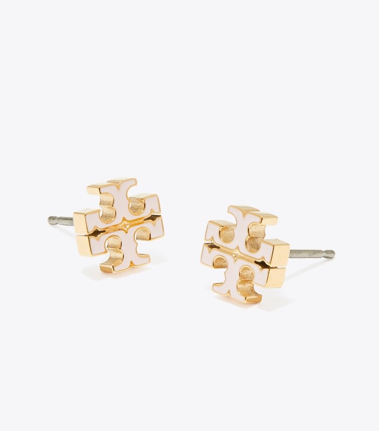 Tory Burch diseñador aretes Aros de botón pequeños esmaltados Icon en Pink Snow detalle