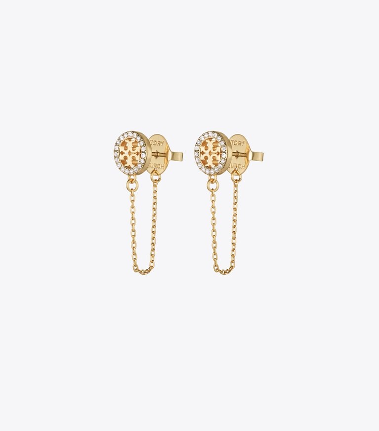 Tory Burch diseñador aretes Aros de cadena Icon en Tory Gold / Crystal detalle