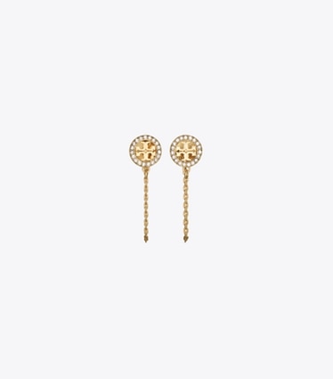 Tory Burch diseñador aretes Aros de cadena Icon en Tory Gold / Crystal frente