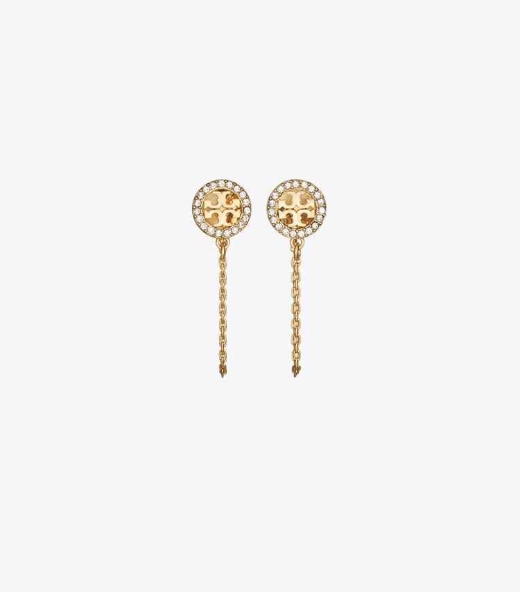 Tory Burch diseñador aretes Aros de cadena Icon en Tory Gold / Crystal frente