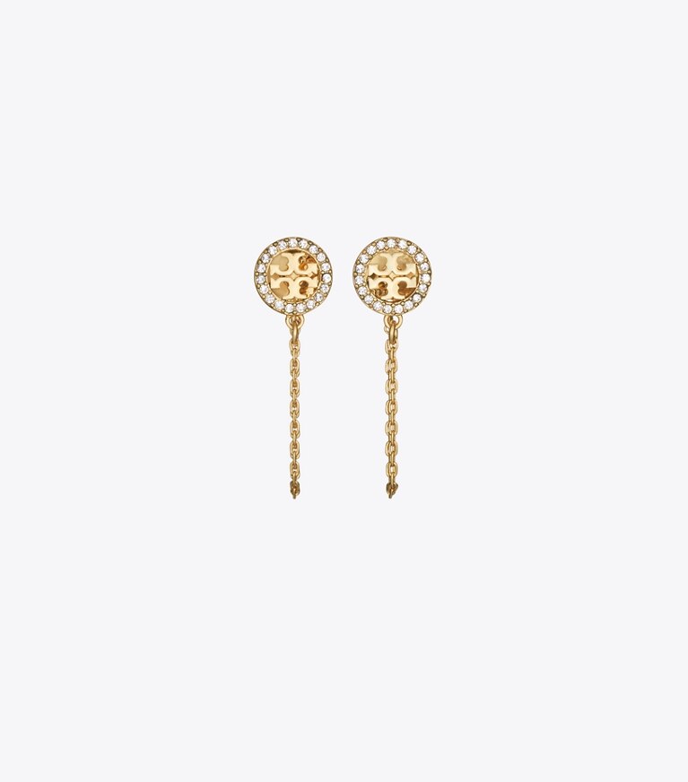 Tory Burch diseñador aretes Aros de cadena Icon en Tory Gold / Crystal frente