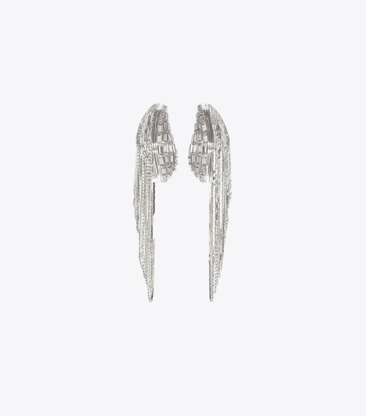 Tory Burch diseñador aretes Aros de cadena Runway en Light Silver / Crystal frente