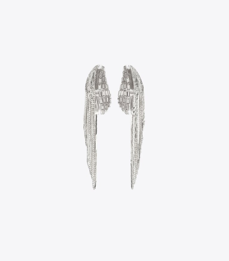 Tory Burch diseñador aretes Aros de cadena Runway en Light Silver / Crystal frente